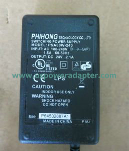 New Phihong AC Power Adapter 50W 24V 2.1A - Model: PSA60W-240